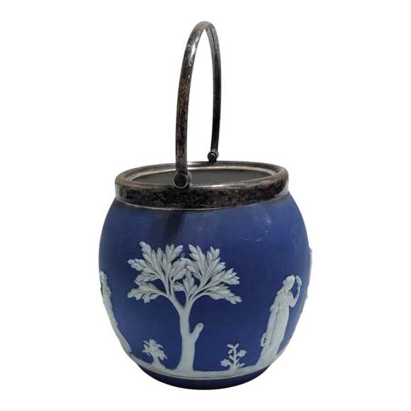 Vintage Wedgwood Jasperware Dark Blue Large Biscuit Barrel England No Lid - Picture 4 of 7